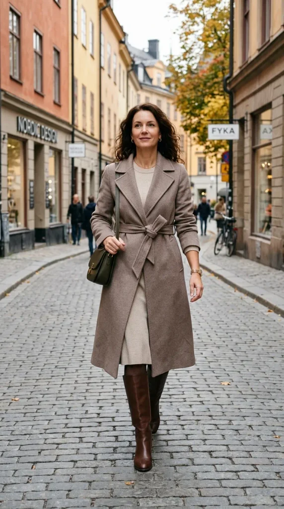 Woman wearing an oversized blazer cinched with a leather belt over high-rise straight-leg jeans